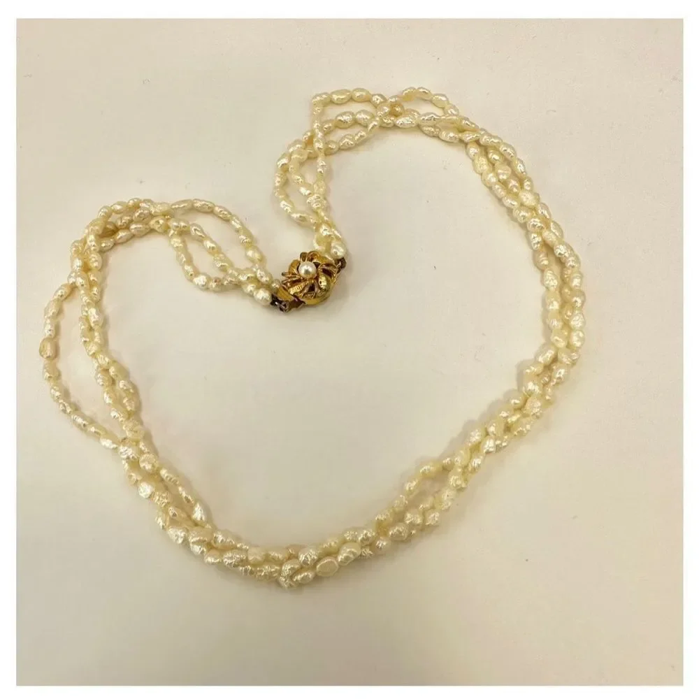 Vintage freshwater pearl triple strand choker necklace